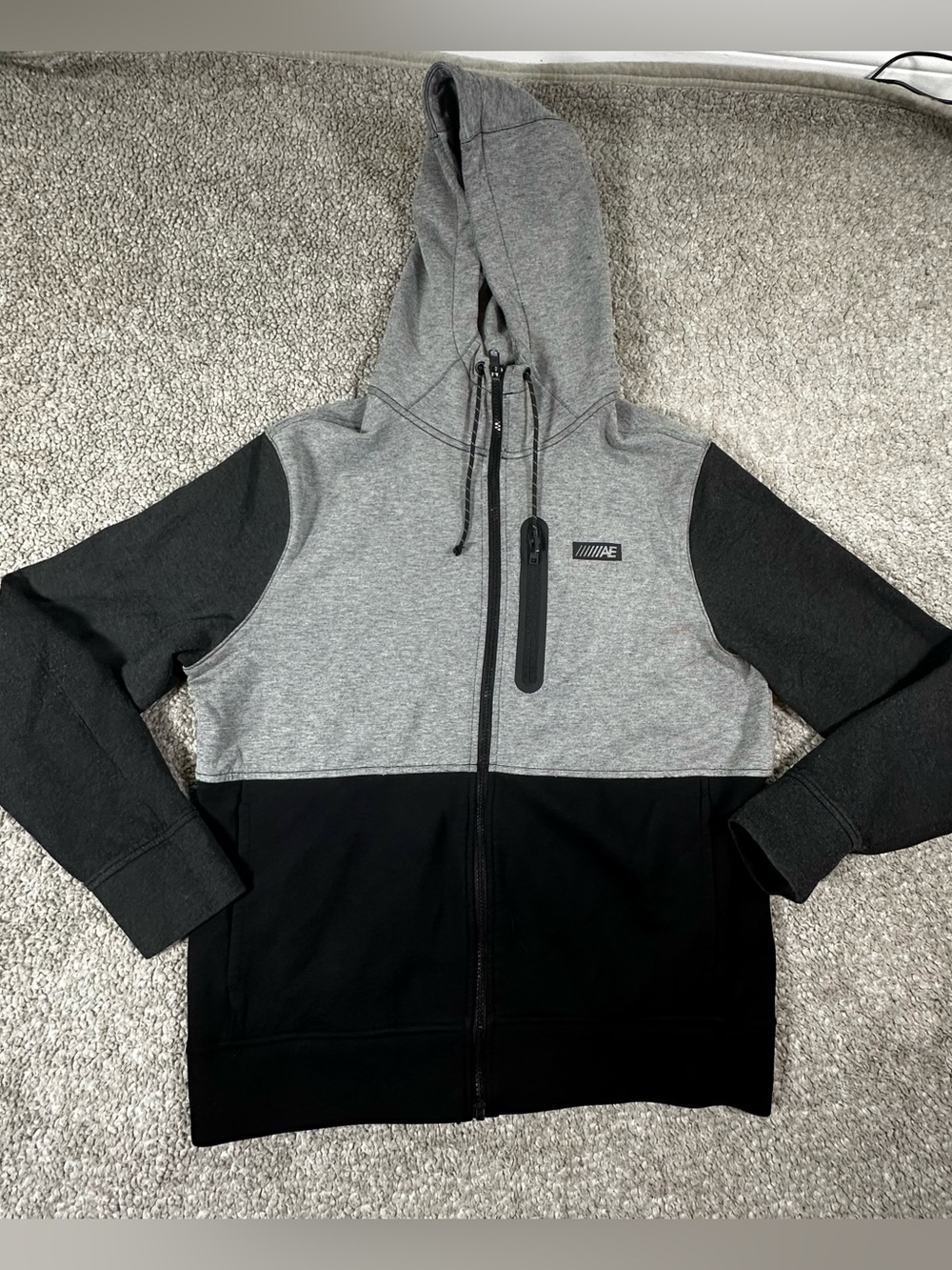 American Eagle Men's Medium Full Zip Hoodie Colorblock Gray Black Sweatshirt M